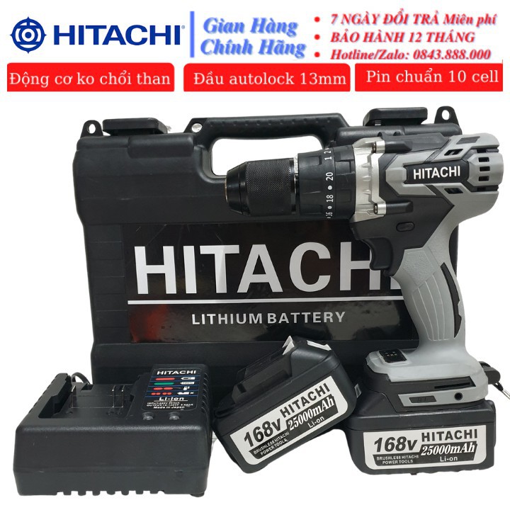 [CHÍNH HÃNG] Máy Khoan Pin Hitachi Không Chổi Than Đầu 13 ly Có Chức năng Búa Pin 168V 16000mAh - Tiết Kiệm Chi Phí - Hi