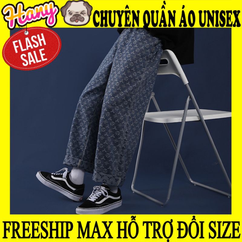 Quần Jeans nam nữ ống rộng In Họa Tiết LV phong cách Hàn Quốc || Hany shop