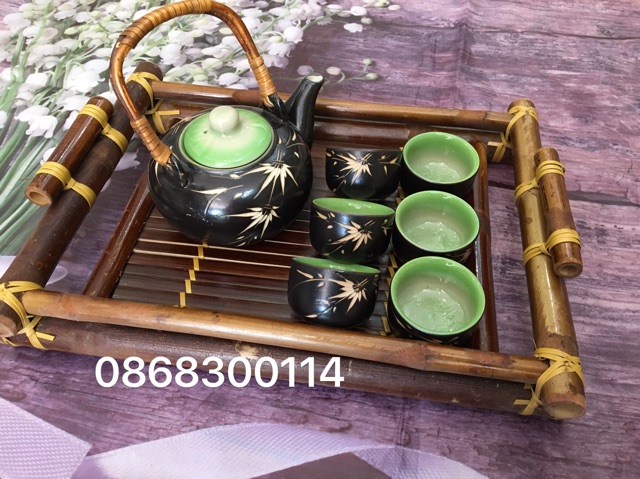 Khay trà tre kt toàn khay 30x21, lòng khay 21x18