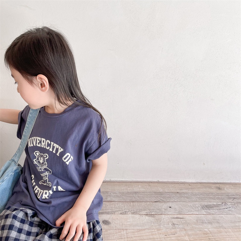 Áo Thun Ngắn Tay Dáng Rộng In Chữ Và Hoạt Hình Thời Trang Mùa Hè Cho Bé