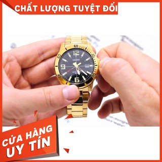 Hot đồng hồ nam casio mtp-vd01g-1bvudf dây kim loại mạ vàng - nền mặt màu đen - kim dạ quang chính hãng