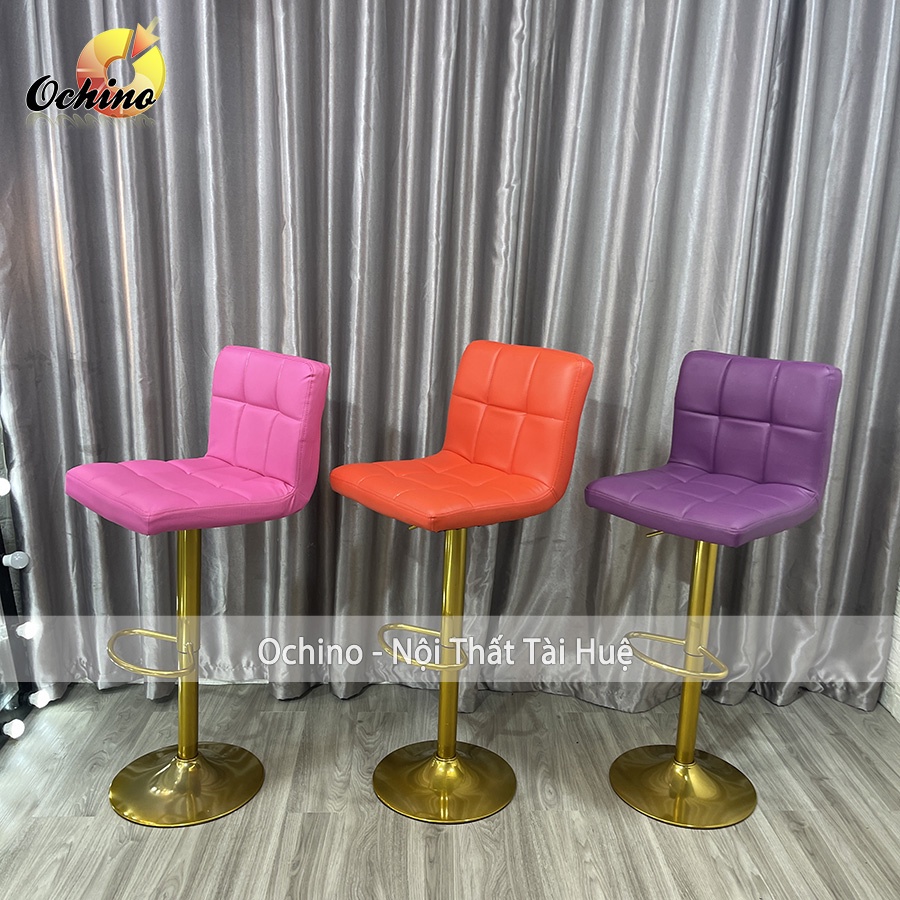 Ghế Quầy Lễ Tân, Ghế Quầy Bar Mẫu Tựa Chữ Nhật Chân Vàng K1 Điều Chỉnh Độ Cao 60/80 Và Xoay 360 Độ Phong Cách Hiệ