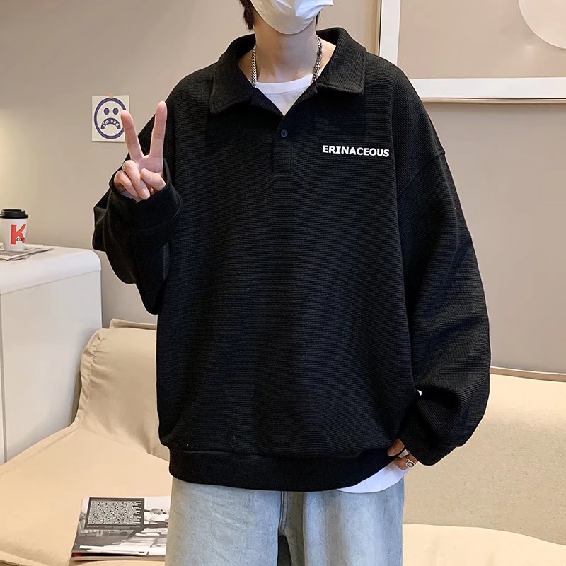 Áo sweater form rộng màu trơn trẻ trung cho nam áo thun có cổ nữ  đơn giản  dị  phong cách Hàn Quốc Thời trang  top Thích hợp mới áo tay dai nữ đàn ông và đàn bà oversize quần áo