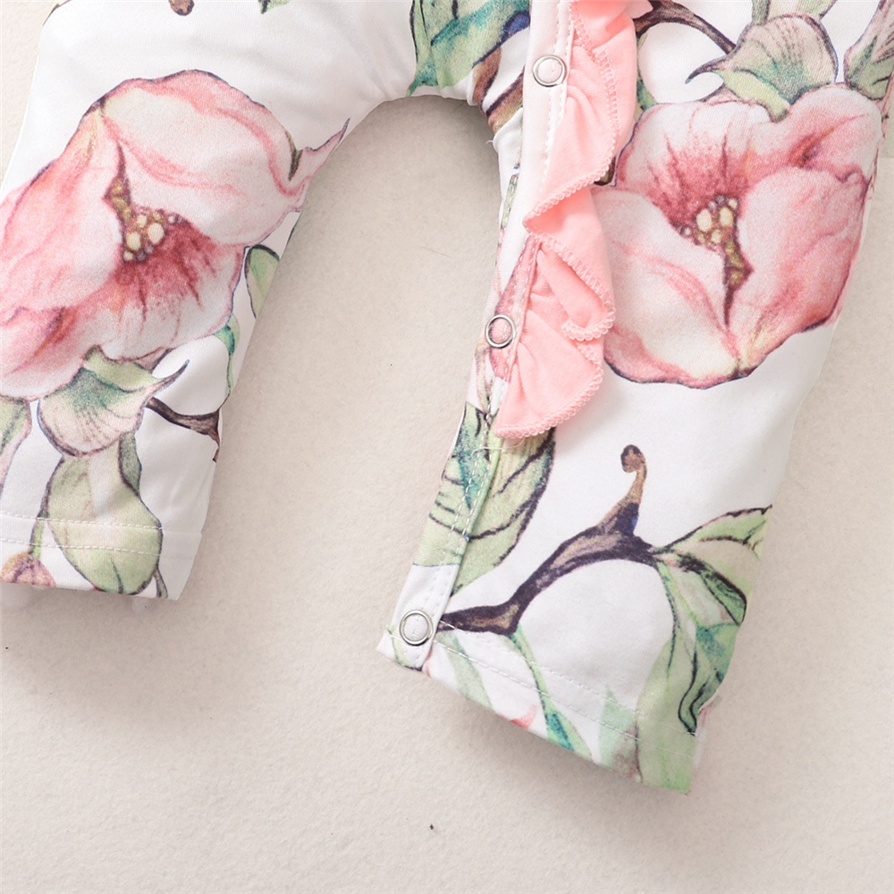 Áo liền quần MIKRDOO dài tay họa tiết in hoa kèm băng đô dễ thương cho bé gái 0-18 tháng