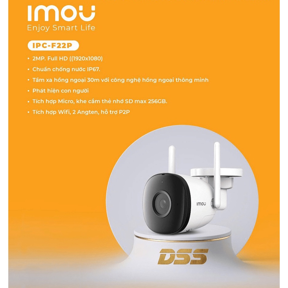 Camera ngoài trời IMOU F22P, F22FP chống nước, phát hiện chuyển động - TRANGIATELECOM