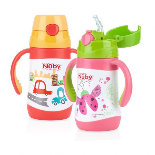 Bình uống nước ống hút bằng Inox giữ nhiệt 2 chiều nóng lạnh, dung tích 280ml nuby 10227