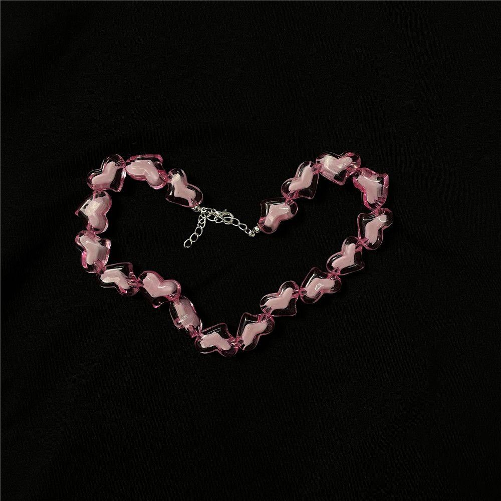 Vòng Cổ Choker Phối Hạt Acrylic Mặt Trái Tim Dễ Thương Phong Cách Harajuku Hàn Quốc Y2K Làm Quà Tặng Cho Bạn Gái