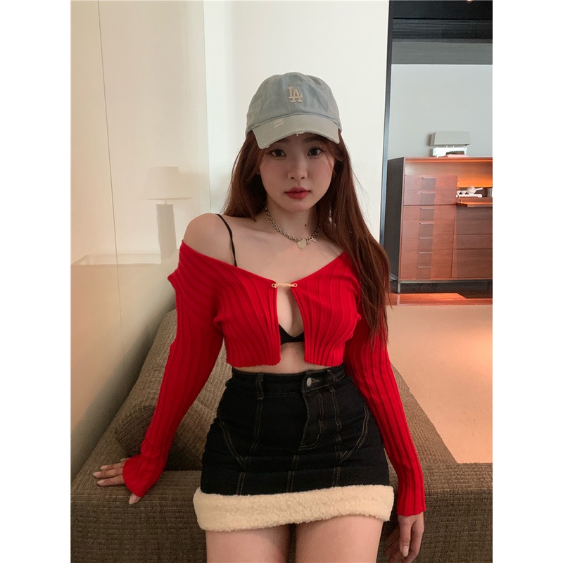 Cocory vn Áo khoác cardigan tay dài dệt kim tay dài kiểu dáng quyến rũ cho nữ