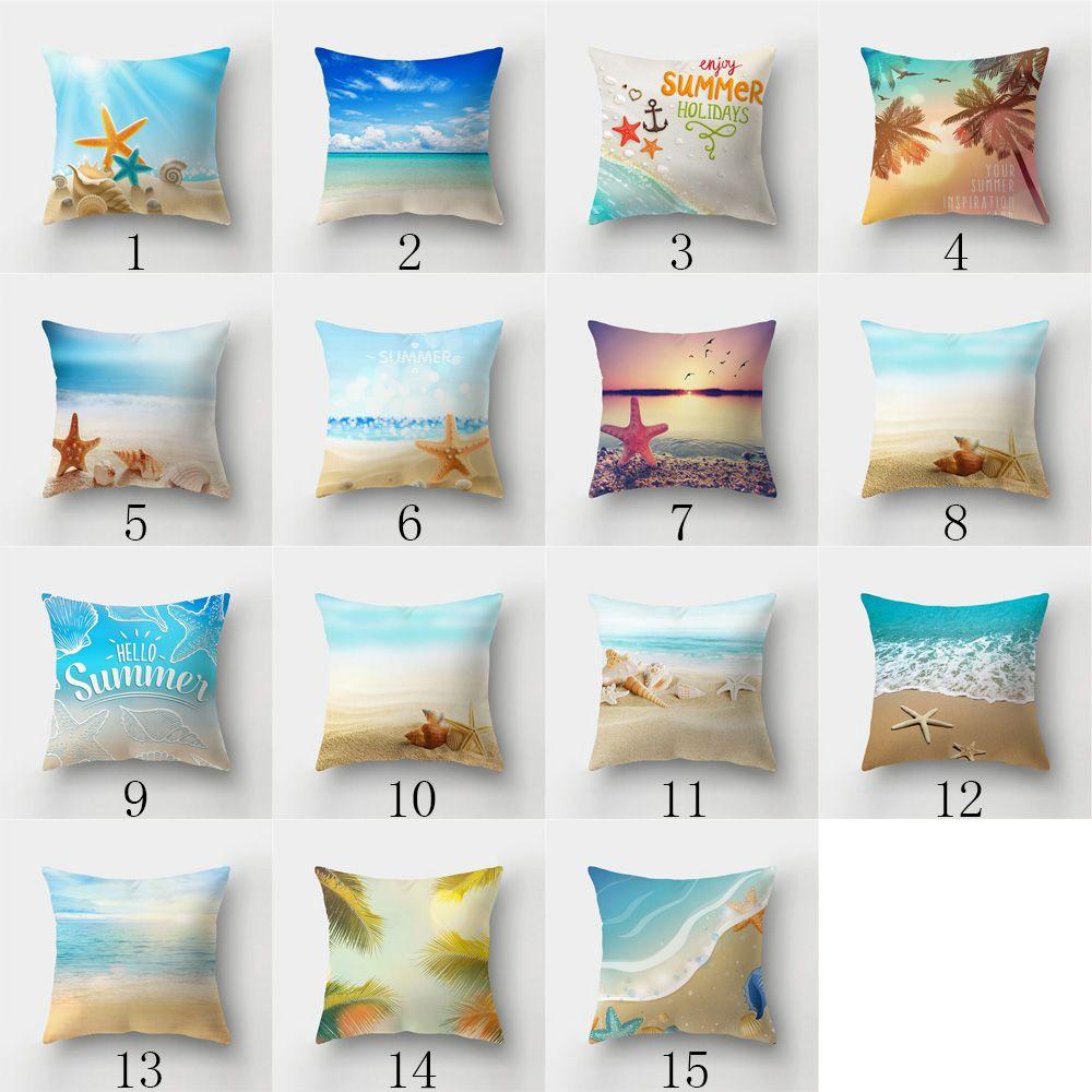 Vỏ Gối Vuông Họa Tiết Bãi Biển Trang Trí Nội Thất