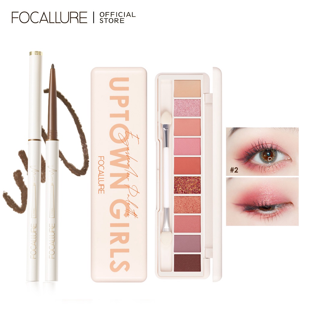 Set 2 Bút Kẻ Mắt FOCALLURE 10 Màu Siêu Mỏng Chống Nước Lâu Trôi 1.7mm