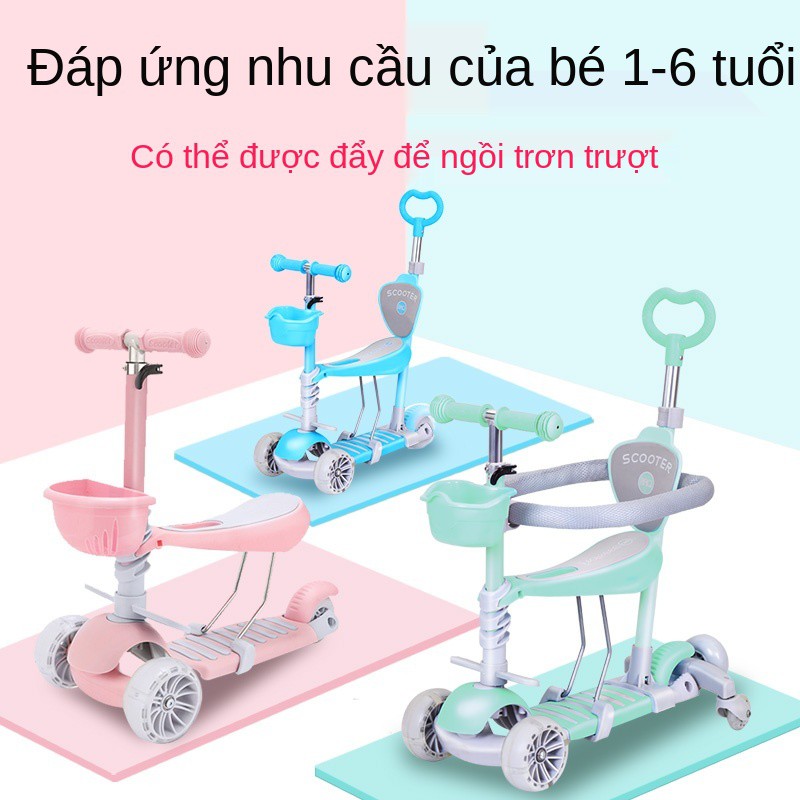 > Xe trượt Scooter trẻ em từ 1 đến 6 tuổi có hàng rào ba tập đi đa năng 5 trong thể ngồi cầu 2 <