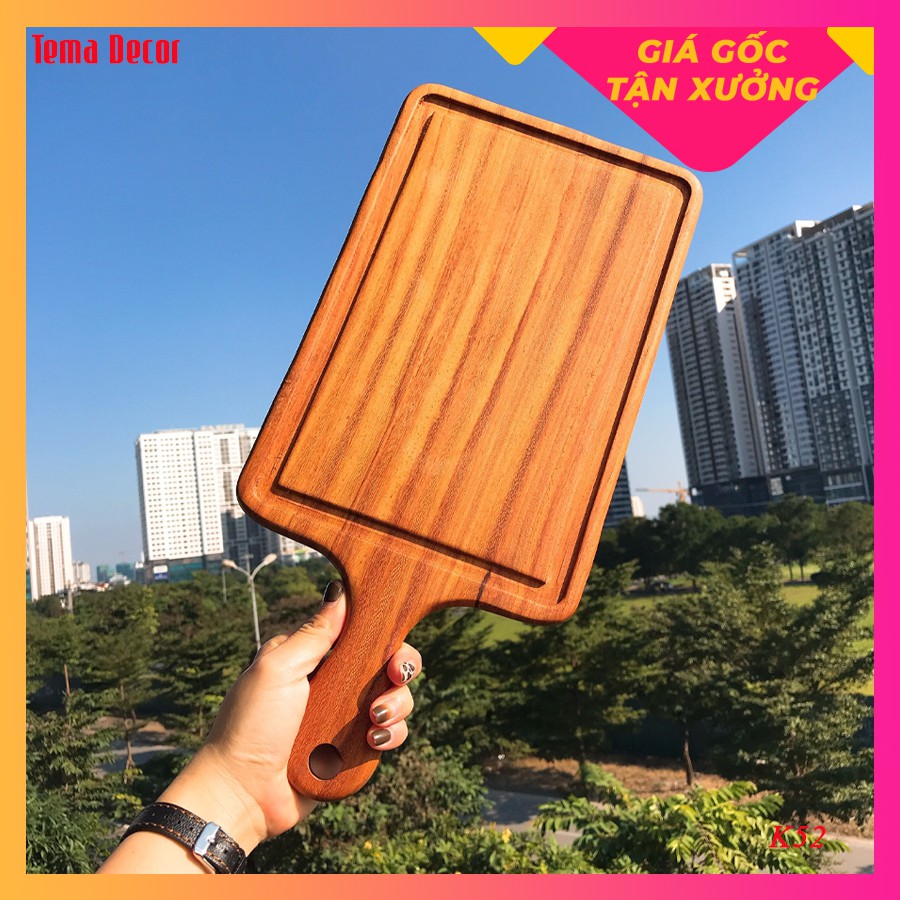 Thớt gỗ decor Tema - Thớt gỗ đỏ hình chữ nhật có tay cầm tiện dụng