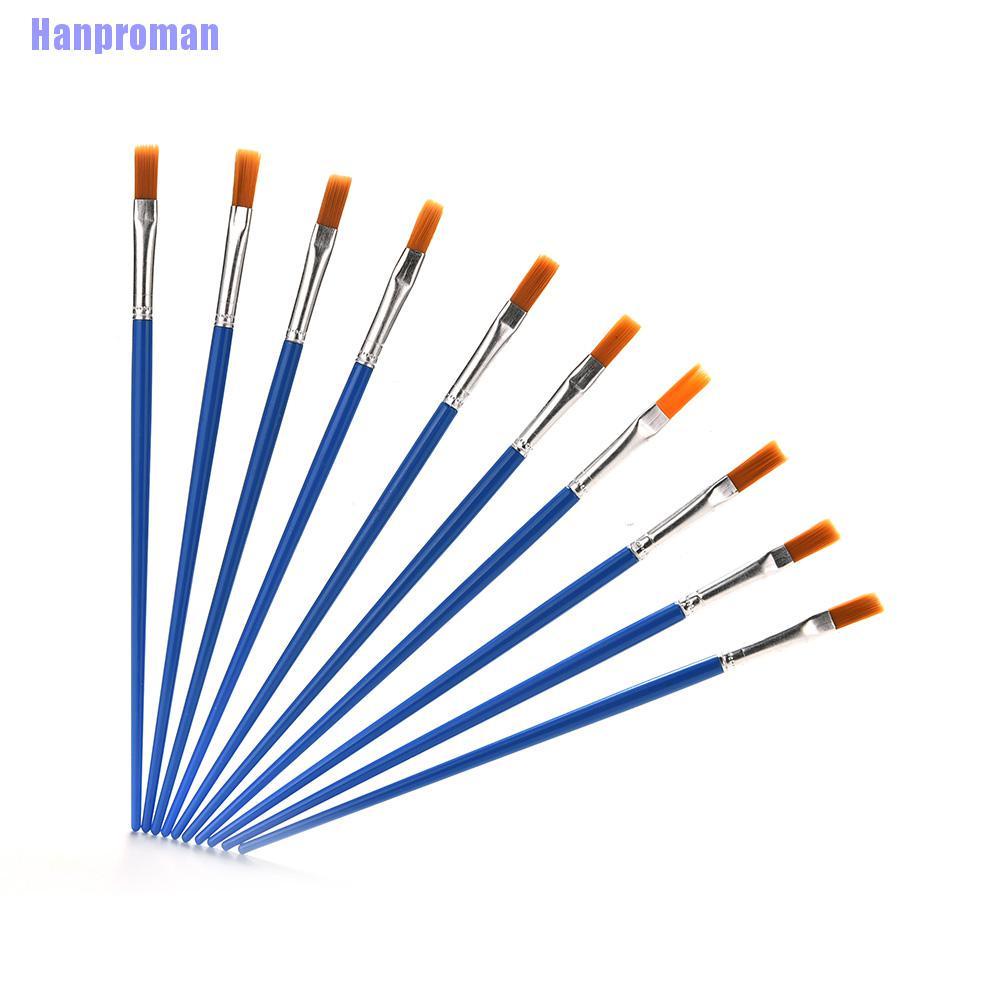 Hm> 10 Pcs/Set Paint Brush Set New Nylon Blue Brush Kid Watercolor Drawing Painting