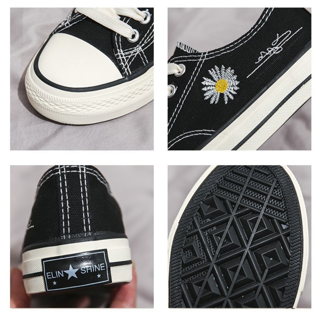 [LOẠI ĐẸP] Giày thể thao hoa cúc chữ kí thấp cổ đế bằng màu đen êm mềm thoáng chân xinh giá rẻ đi học đi chơi đi làm | BigBuy360 - bigbuy360.vn