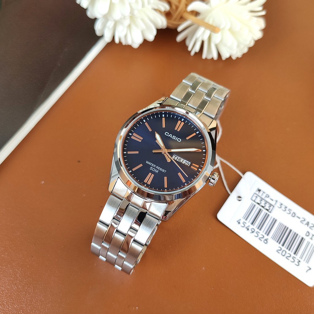 Đồng hồ nam Casio 💖𝐅𝐑𝐄𝐄𝐒𝐇𝐈𝐏💖 Đồng hồ Casio MTP-1335D-2A2VDF mặt màu xanh dương dây kim loại