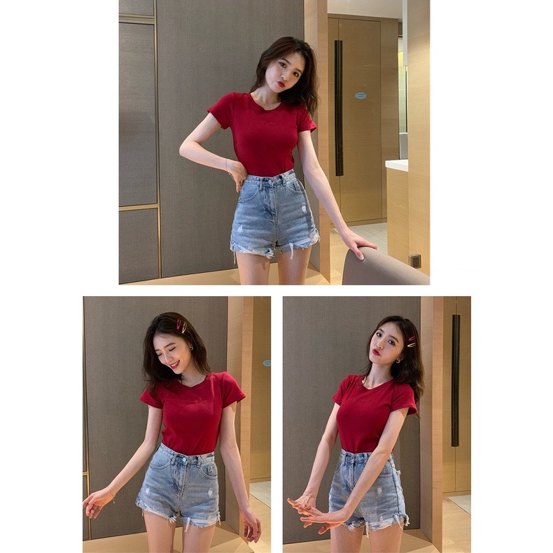 Áo phông nữ cổ tròn chất thun cao cấp co giãn in chữ nhiều màu hàng Quảng Châu Mely Fashion AP03