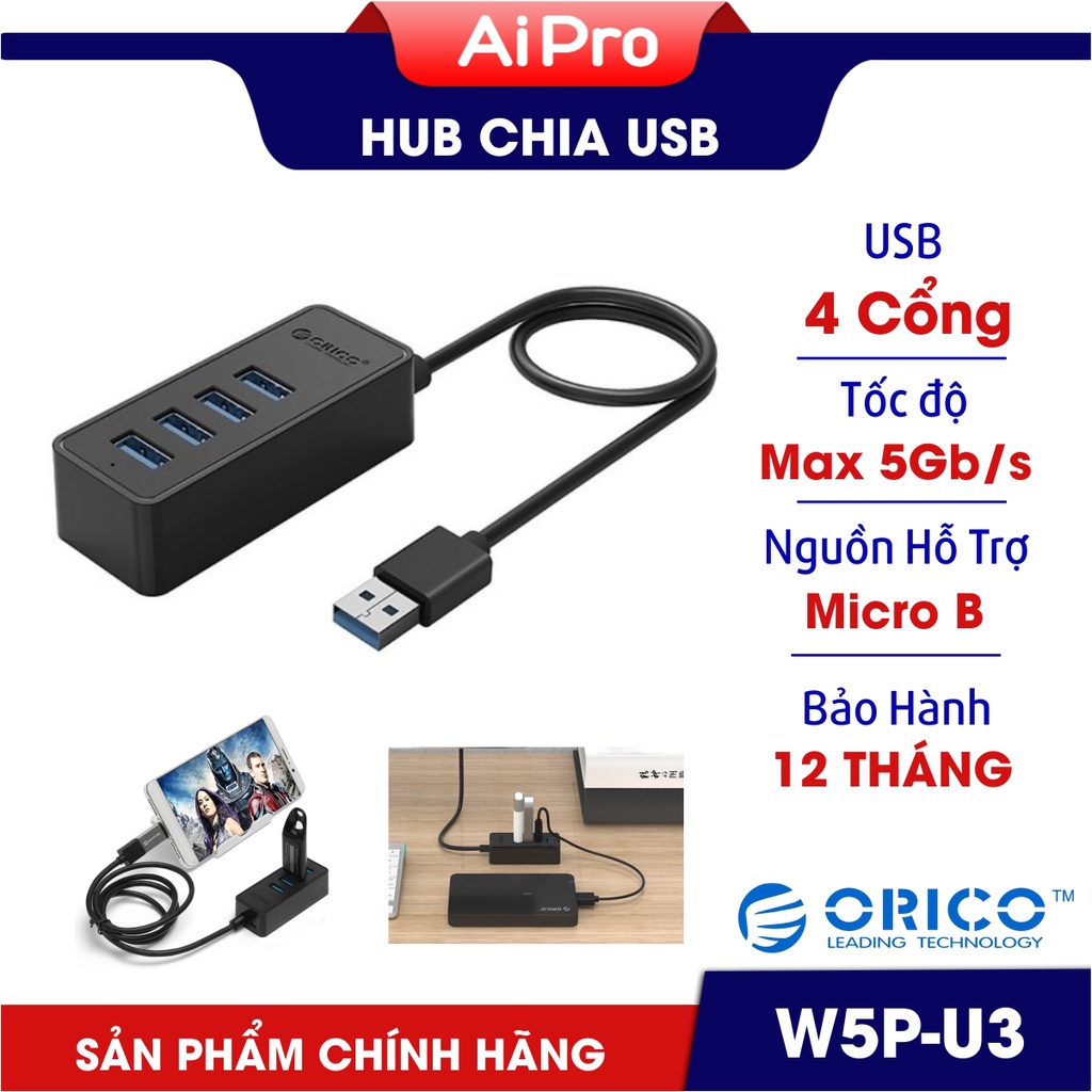 HUB Orico W5P-U3 - Chia 4 cổng USB 3.0  - Sản phẩm Chính Hãng - BH 12 Tháng