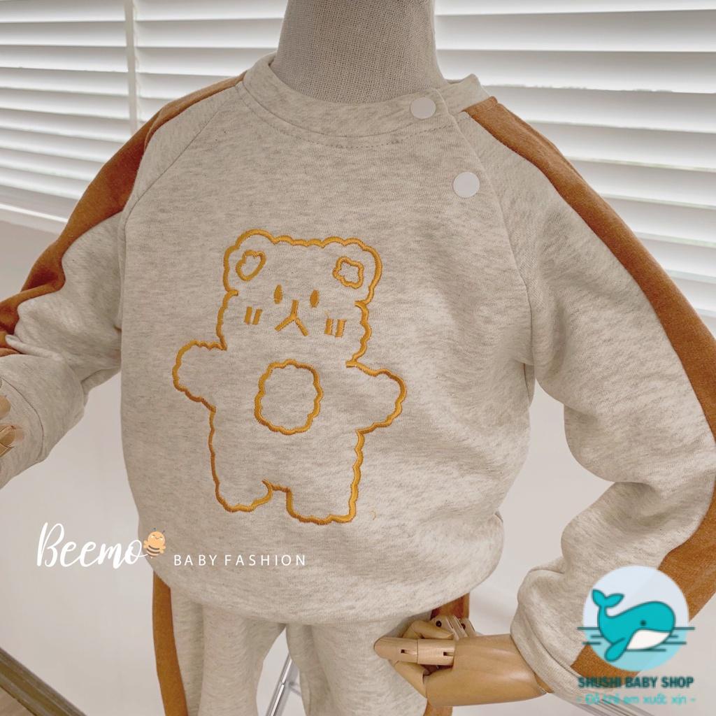 [Có sẵn] [Ảnh thật] Bộ Nỉ Cotton Bé Trai Bé Gái Thêu Gấu Hàn Quốc Beemo Cực Ngầu
