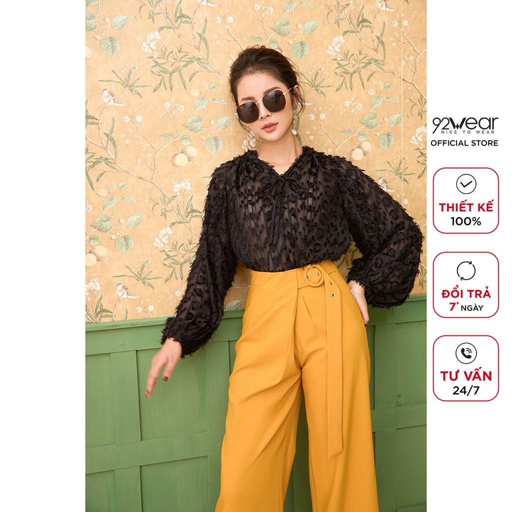Áo sơ mi voan nữ 92WEAR thiết kế tay raglan phù hợp công sở ASC0107