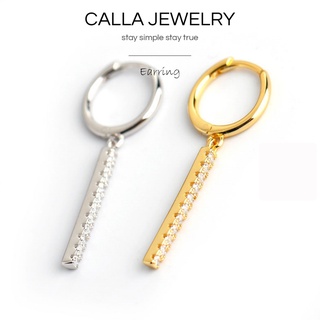 Bar Hoop Earrings | Khuyên tai bông tai bạc thanh thẳng nạm đá Calla Jewelry l E026