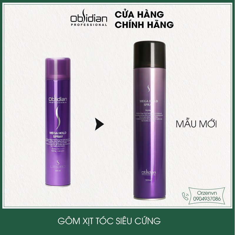 Gôm xịt tóc Obsidian tạo độ cứng giữ nếp tóc Mega Hold Spray Hàn Quốc 300ml