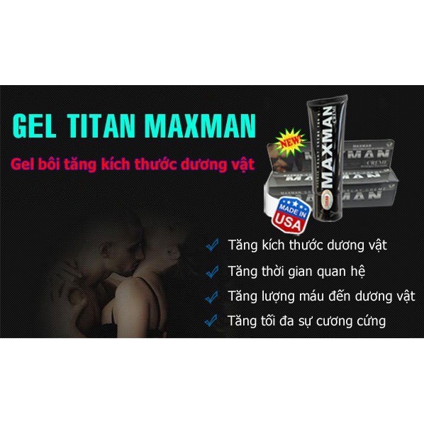 Gel MAXMAN [Hàng USA]  - Gel Bôi Tăng Kích Thước Cậu Nhỏ,Chống xuất tinh sớm, tăng khoái Cảm.