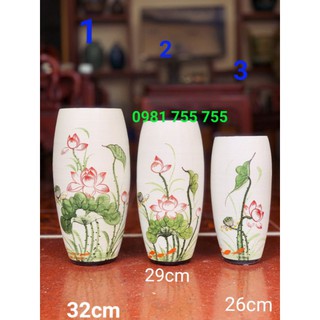 Bình hoa sứ cao cấp Bát Tràng vẽ Hoa Sen - 3 size ( mẫu 1 )