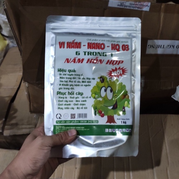 VI NẤM - NANO - HQ 03: 6 IN 1 : NẤM HỖN HỢP TÚI 1kg Ức chế tuyến trùng rễ, nấm trong đất, ve sầu, rệp sáp, sâu hại