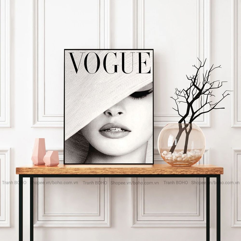 Tranh VOGUE treo shop Thời Trang/Studio/Nail - Tranh canvas decor 50*70cm, tặng đinh 3 chân treo tranh, BH 12 tháng