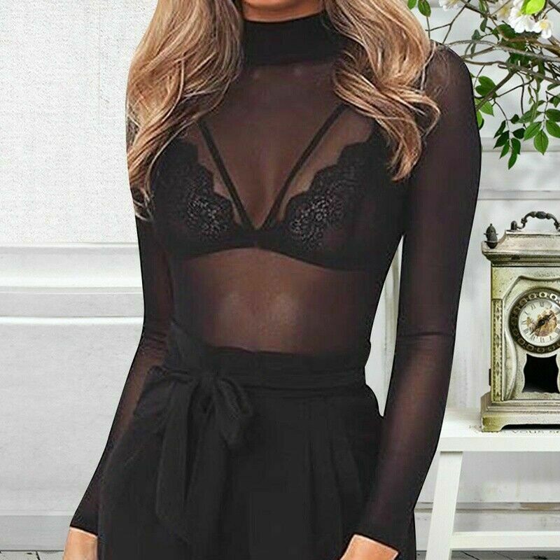 [Mã FASHIONT4WA2 giảm 10K đơn 50K] Áo thun dài tay thiết kế dạng lưới xuyên thấu quyến rũ cho nữ | BigBuy360 - bigbuy360.vn