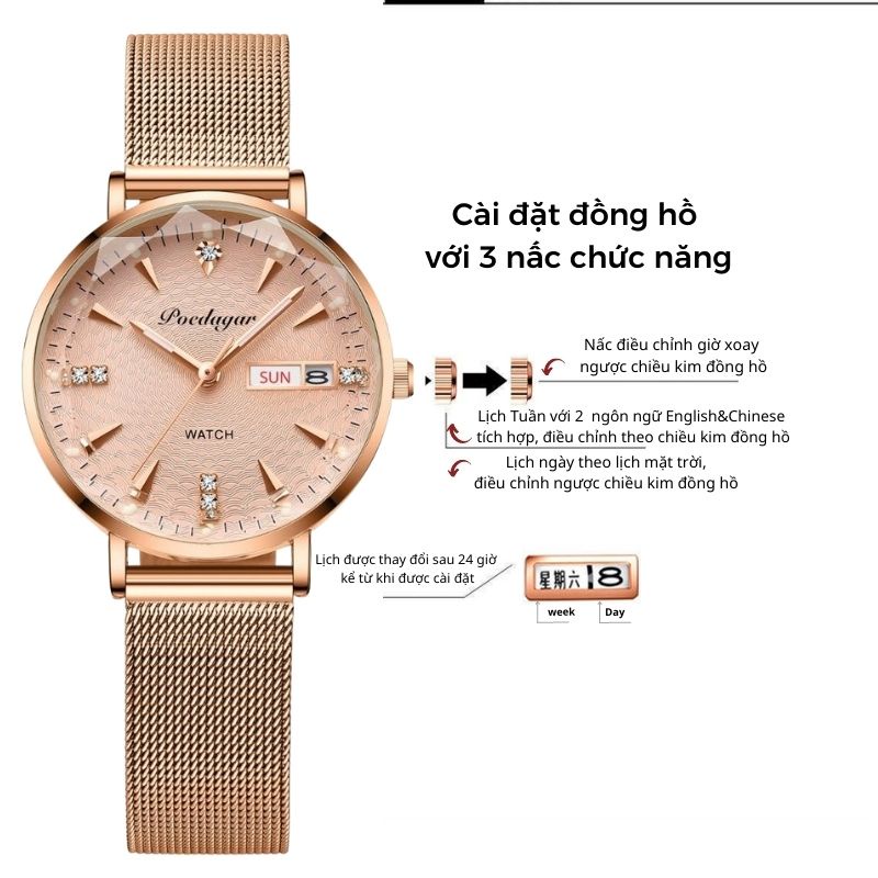 Đồng Hồ Nữ Dây Thép Lưới Cao Cấp Poedagar P312 Mặt Cắt Kim Cương Nữ Tính Sang Trọng HIWATCH | BigBuy360 - bigbuy360.vn