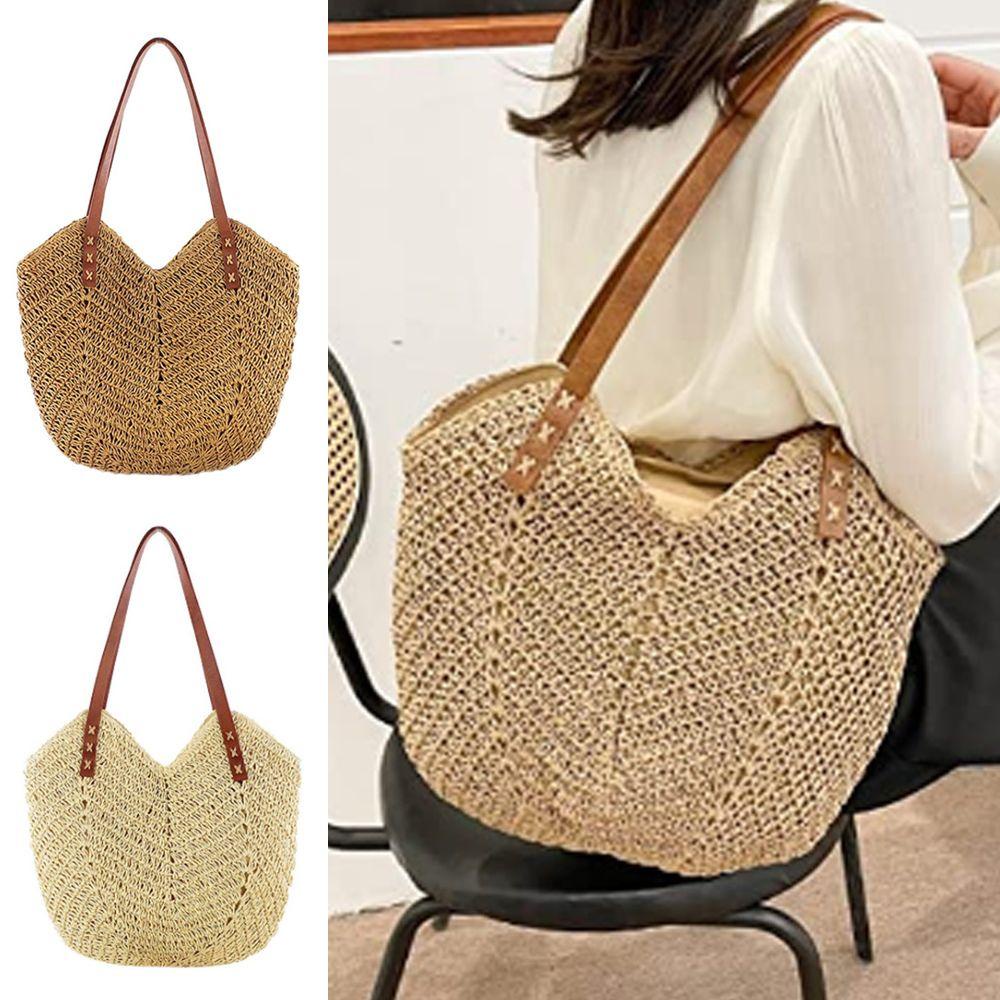Túi Cói Đan Màu Be Thời Trang Đi Biển Xinh Xắn Cho Nữ