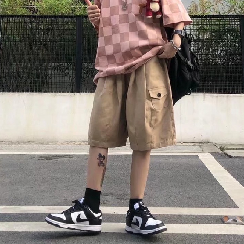 【M-3XL】Quần Short Kaki Ống Rộng Có Túi Phong Cách Hip Hop Thời Trang Mùa Hè Cho Nam Cỡ Lớn M-3XL