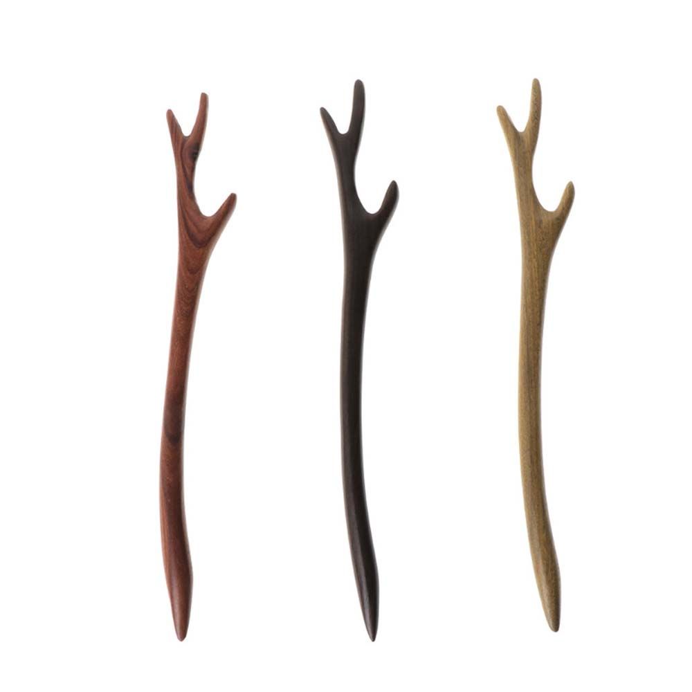 Trâm cài tóc BACK2LIFE hình sừng hươu bằng gỗ mun tự nhiên nhiều màu sắc phong cách cổ điển cho nữ