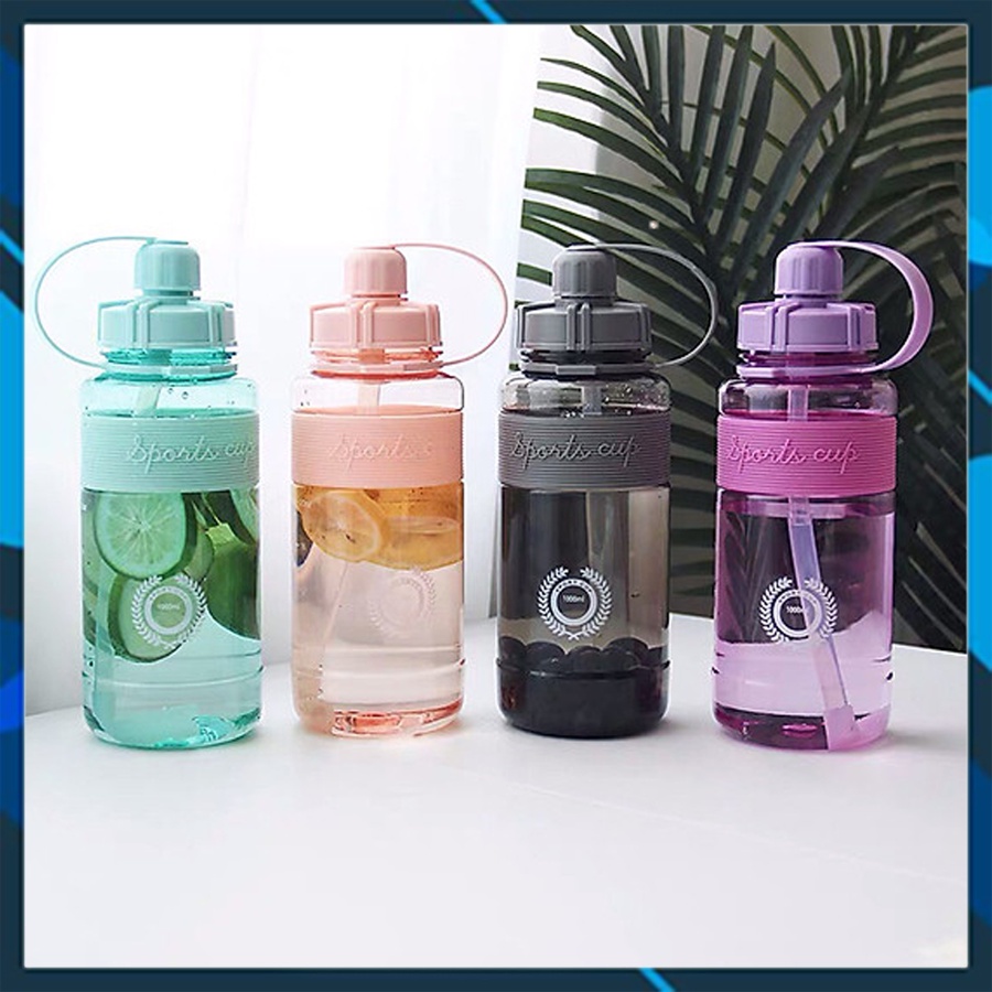 Bình Đựng Nước Thể Thao SportCup 1000ml ⚡FREESHIP⚡ Bình Nước Tập Gym Có Ống Hút Và Dây Đeo Tiện Lợi