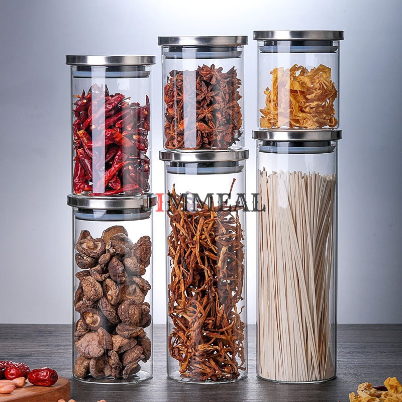 Lọ Thủy Tinh Tròn Nắp Inox, Hộp, Hũ Thủy Tinh Nắp Inox Jimmeal Đựng Gia Vị, Thực Phẩm 200 350 500 750 1000 1200 1600ml