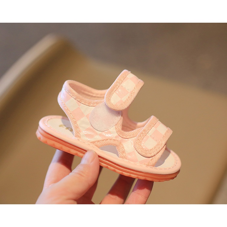Giày sandal SANITKUN đế mềm mại chống trượt họa tiết kẻ sọc ca rô thời trang mùa hè xinh xắn cho bé trai và bé gái