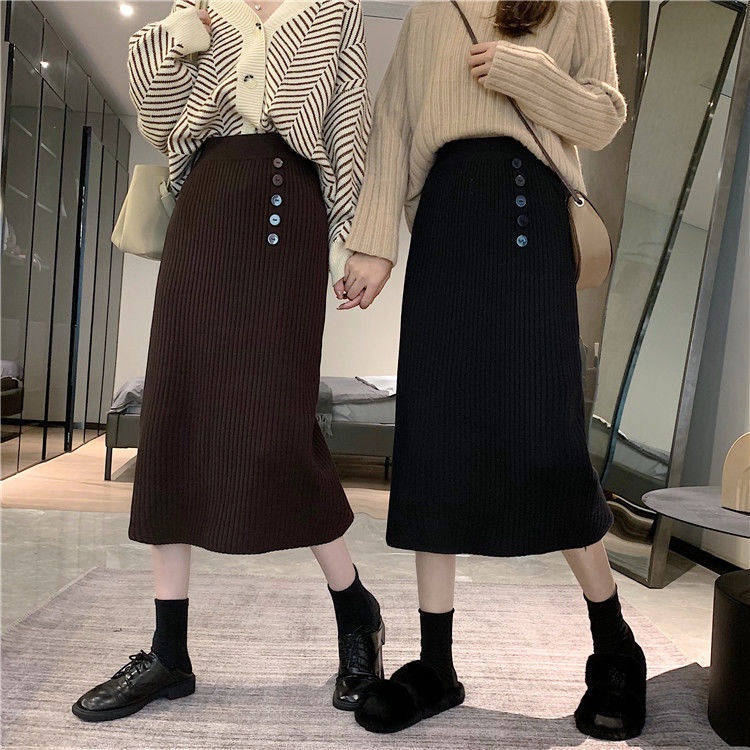 Chân váy dệt kim dáng chữ A lưng cao phong cách Hàn Quốc dành cho nữ