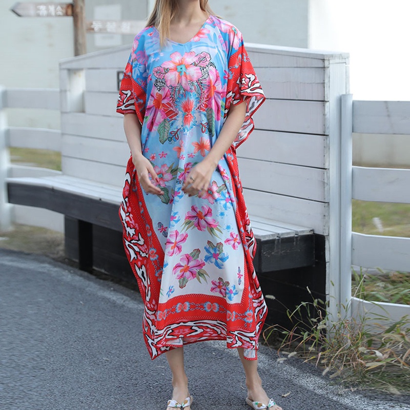 Đầm Maxi Tay Lửng In Họa Tiết Lông Vũ Nhiều Màu Sắc Phong Cách Bohemian Thời Trang Mùa Hè Cho Nữ