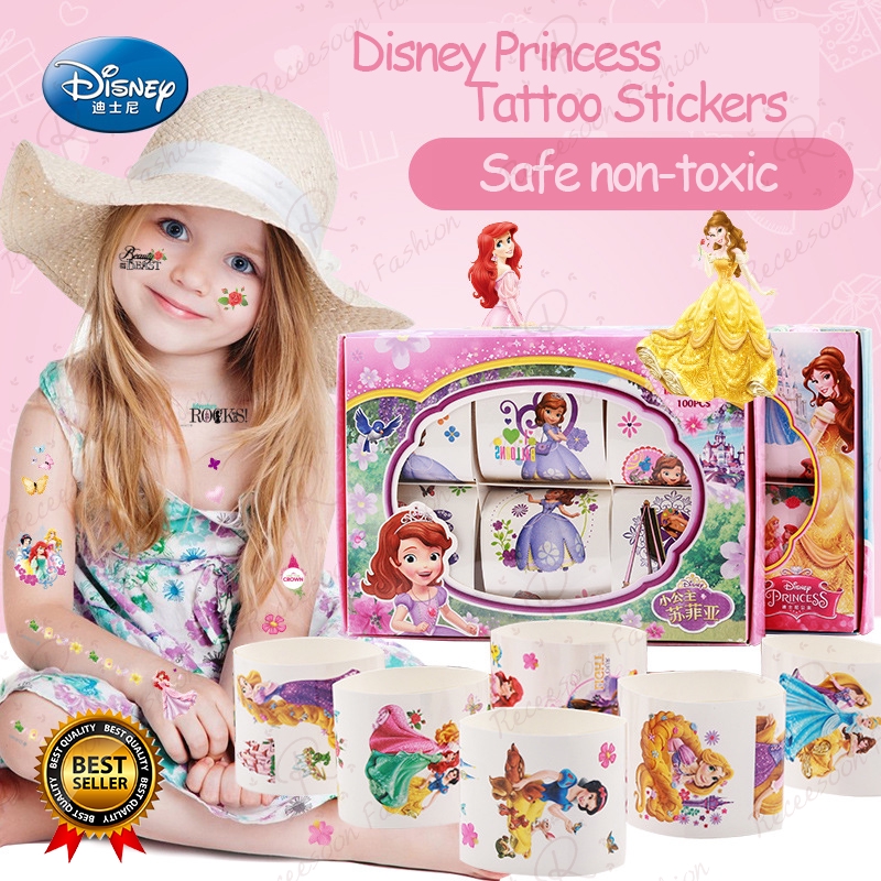 Disney Princess Tattoo Stickers Set Kids Girls Safe Non-toxic Temporary Tattoo Sticker Gift