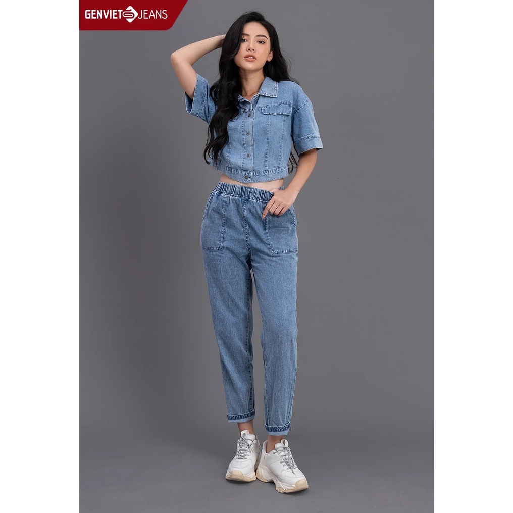 Áo Sơ Mi Jeans Nữ Croptop GENVIET Chất Bò Dáng Croptop Lửng Trẻ Trung Năng Động TA324J2204