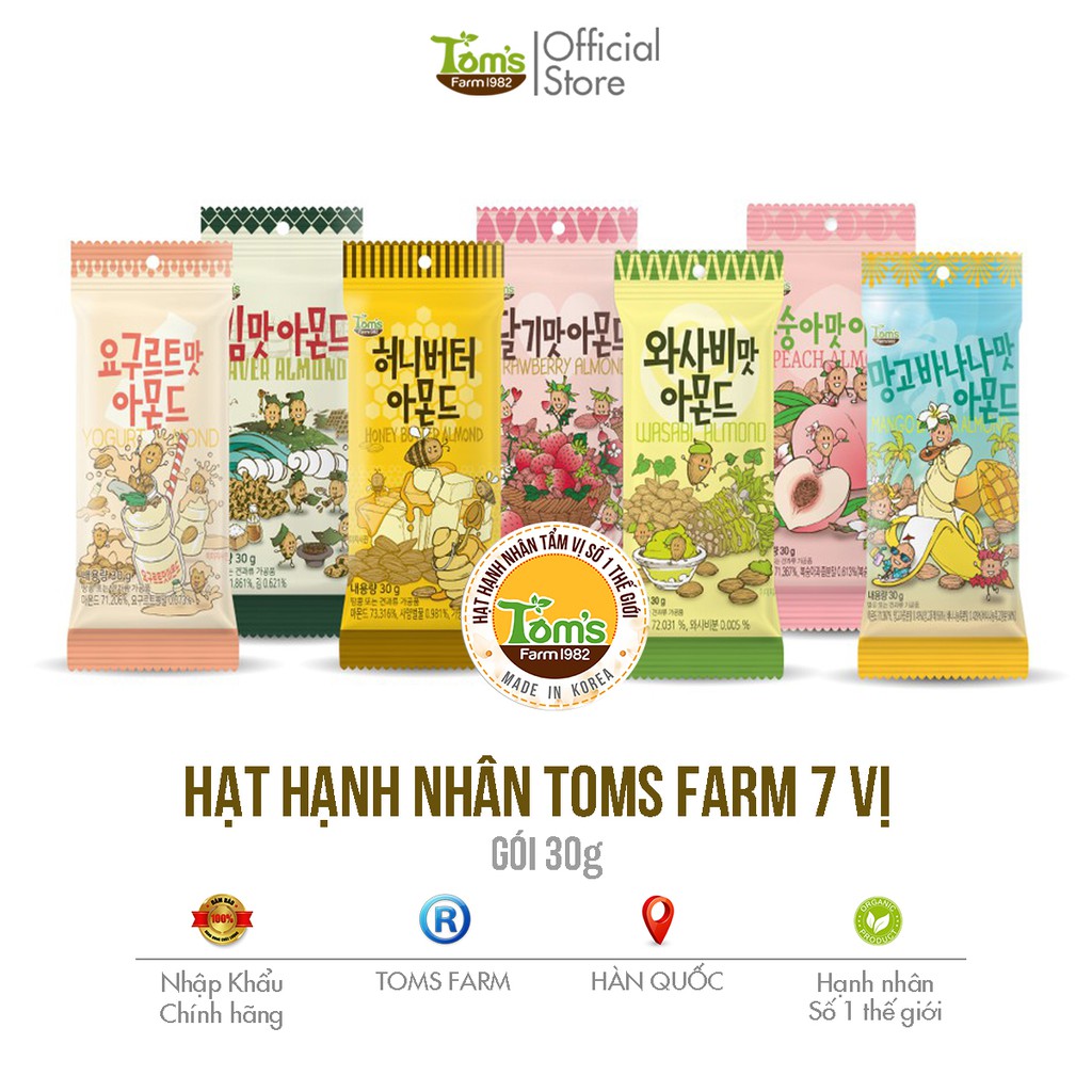 7 Vị Hạt Hạnh Nhân Tom's Farm Hàn Quốc - 7 Hương Vị Gói 30g