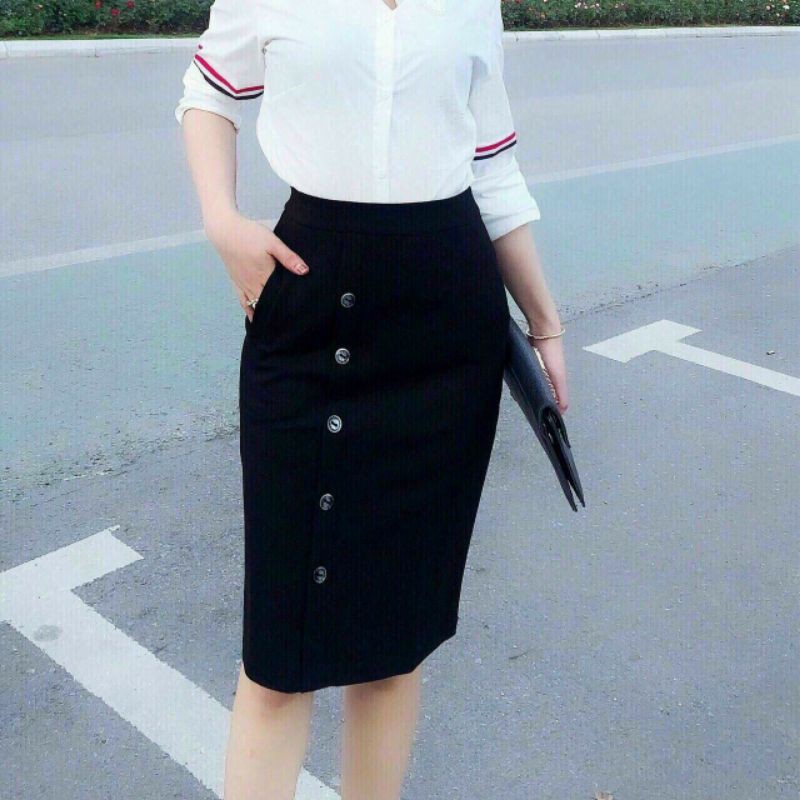 Chân váy bút chì đính cúc H.259