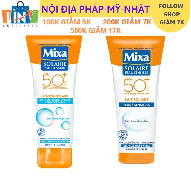 Kem chống nắng toàn thân trẻ em và người lớn dạng sữa MIXA PEAU SENSIBLE chống muối chống nắng chống clo da nhạy cảm
