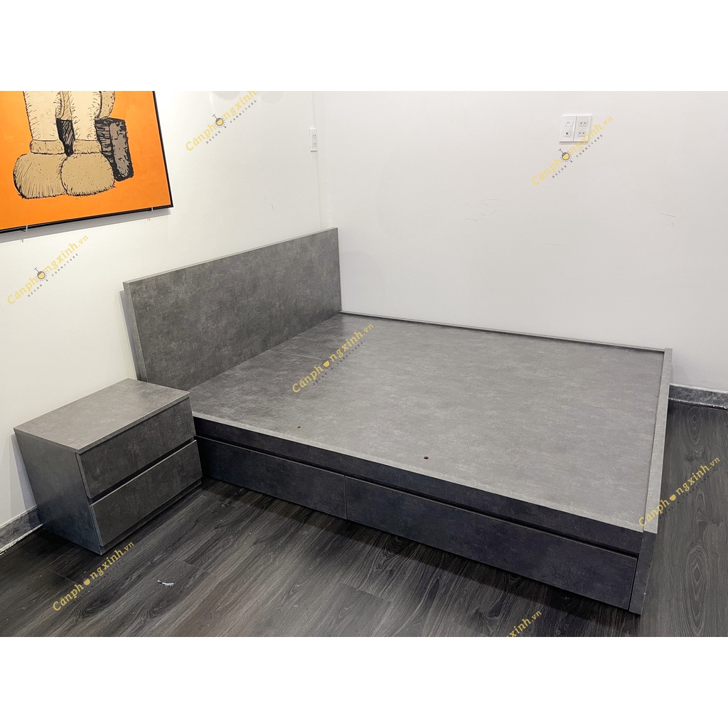 Giường ngủ gỗ cn MDF, giường 2 hộc kéo CPX-G47 màu Bê tông