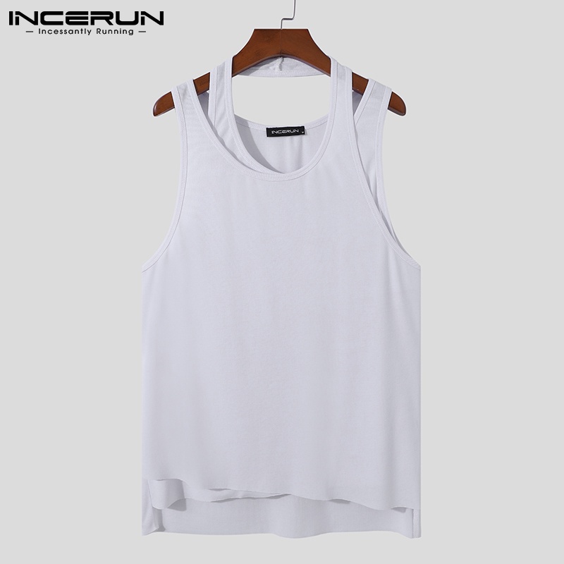 Áo tank top nam INCERUN 3 lỗ đắp vải nhỏ màu trơn giải trí mùa hè có 3 màu