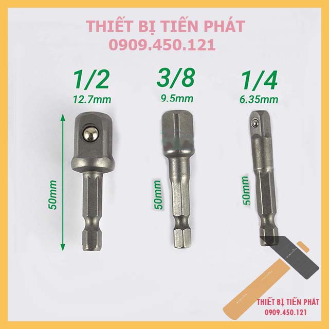 Đầu Chuyển Đuôi Lục Giác 6,5mm Sang Đầu Bắn Bulong 1/2'', 1/4'', 3/8'' Đủ Size CENTURY Hoặc TOP