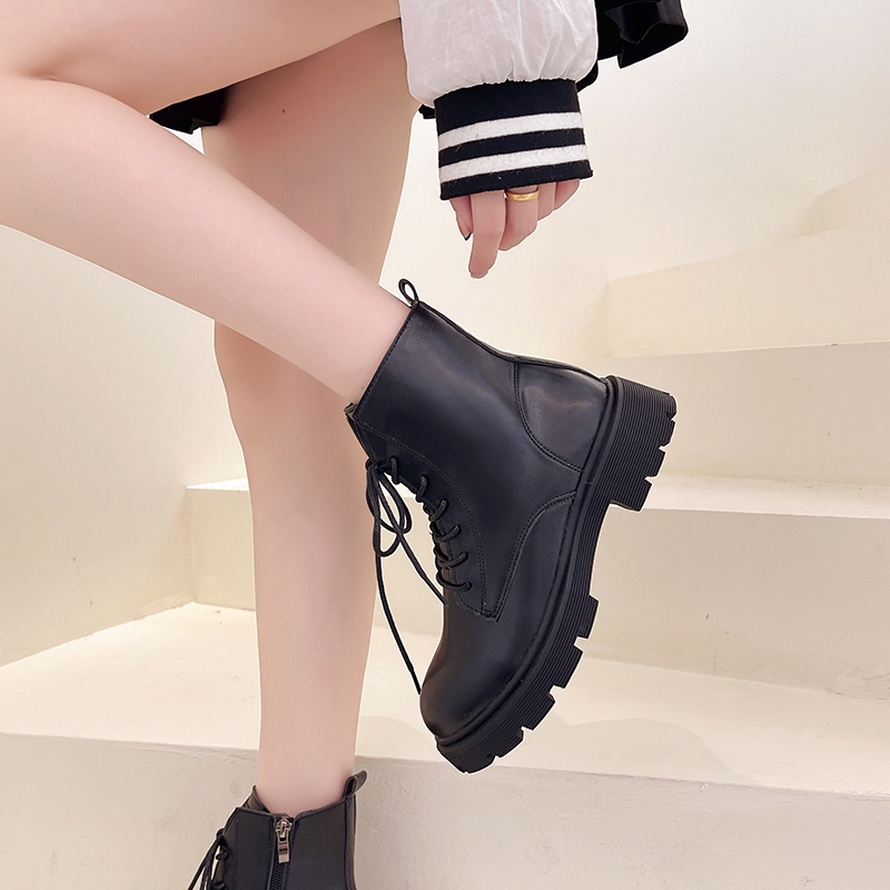 Giày bốt IELGY cổ thấp tới mắt cá chân mũi tròn buộc dây kiểu Hàn Quốc