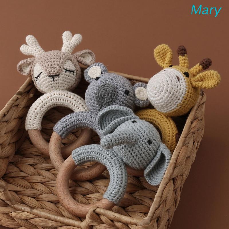 1 lục lạc đồ chơi bằng gỗ đan móc di động an toàn cho bé mọc răng DIY