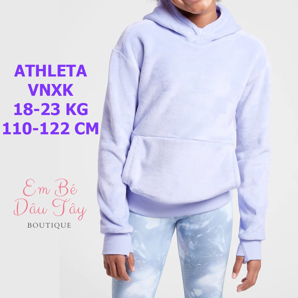 Áo hoodie lông bé gái 19-23kg, 110-122cm 4-5-6 tuổi Athleta GIRL VNXK Áo nỉ trùm đầu màu xanh da trờ
